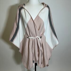 NWT Charming Charlie Pink Scarf Tie Belt Poncho Shawl Hooded Womens One Size